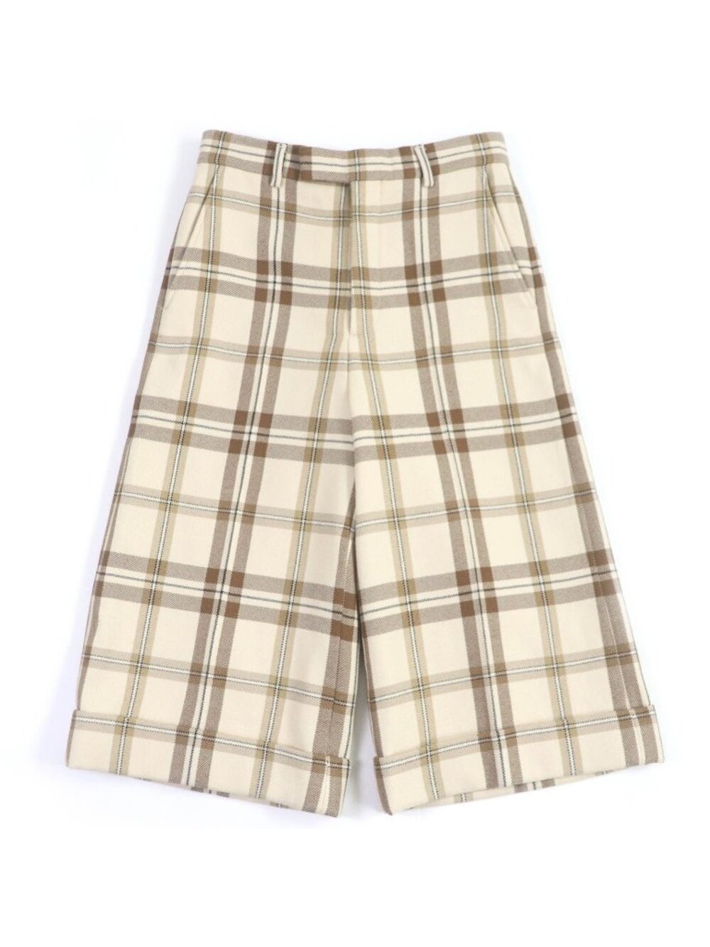 Gucci Wool 100% Check Pattern Shorts Wide Pants Beige 44